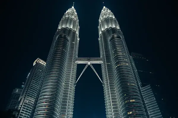 The Petronas Twin Towers at night, Kuala Lumpur