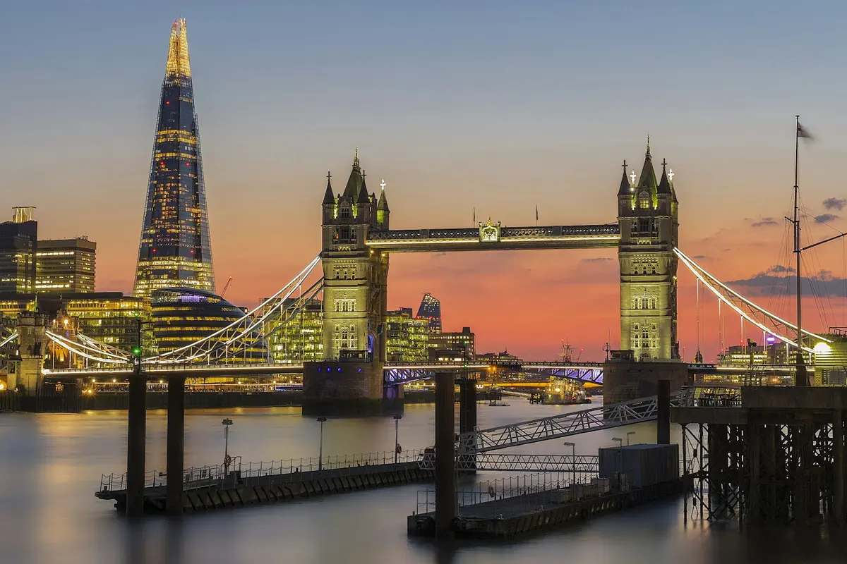 Tower Bridge and the Shard at sunset, London