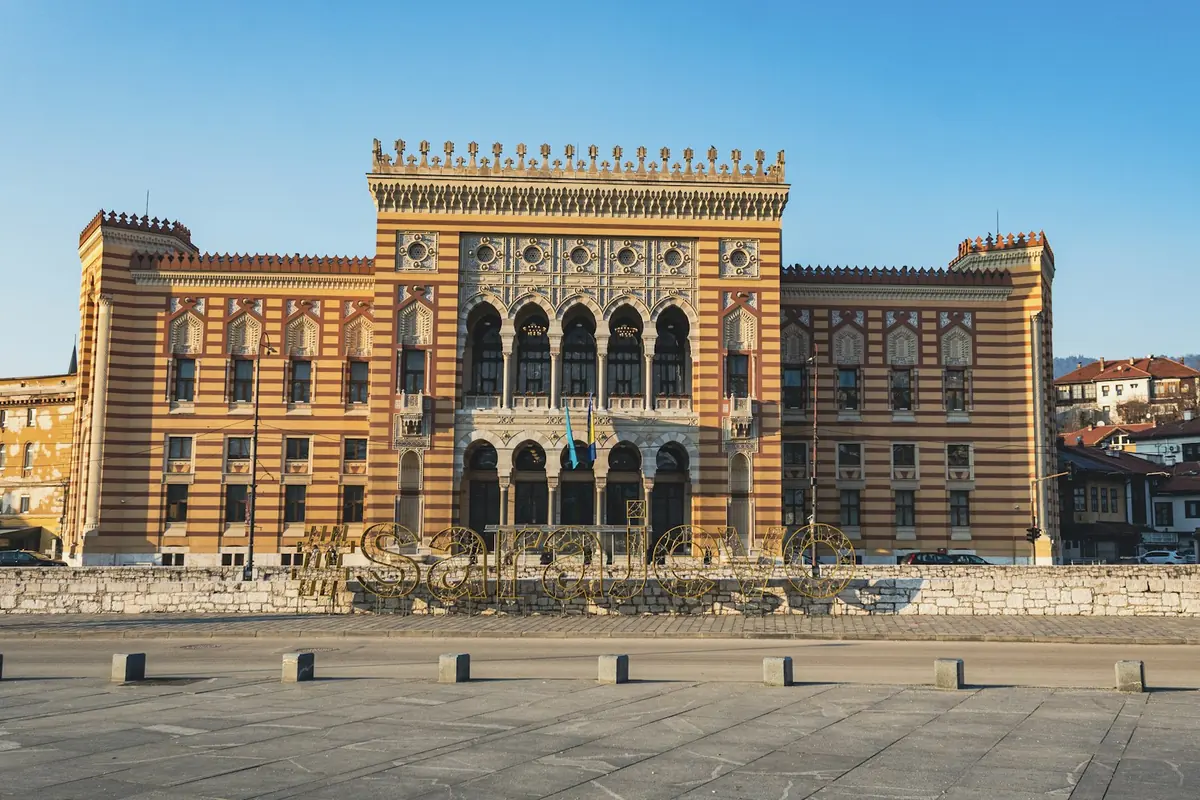 Sarajevo City Hall (Vijećnica) under a clear sky