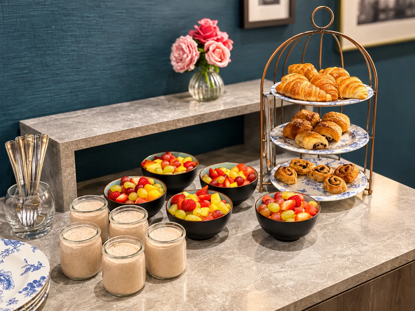 Pastries and fresh fruit served at an ARUK course